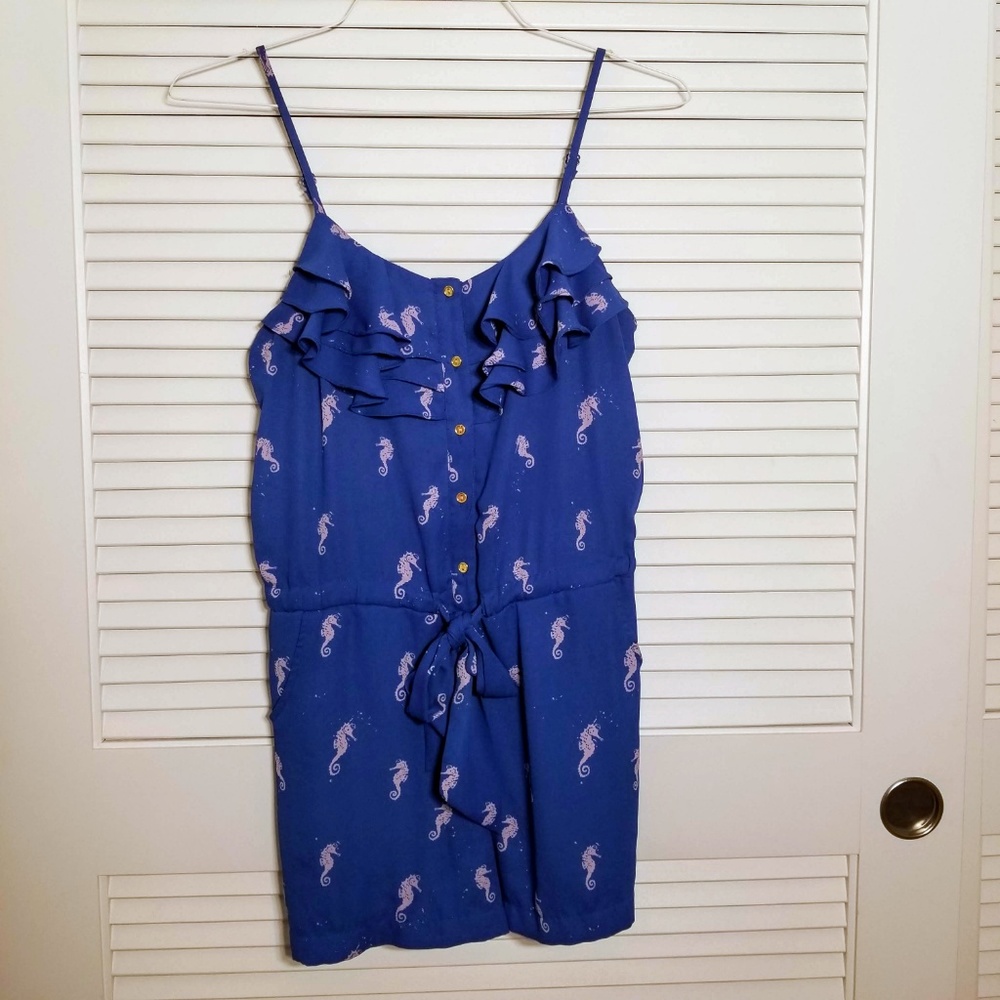 L'Amour Nanette Lepore Blue Seahorse Romper Sz M